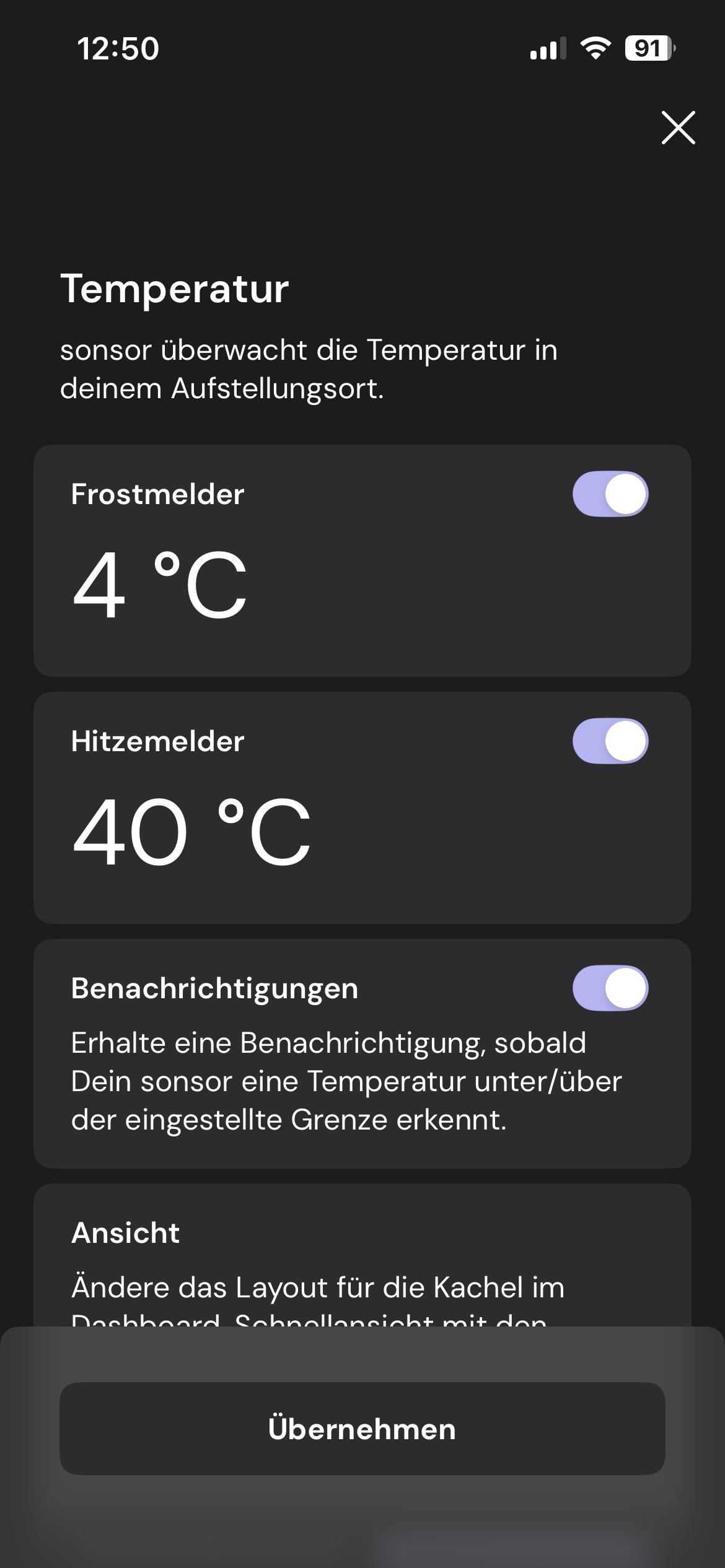 App Screenshot Alarm einstellen