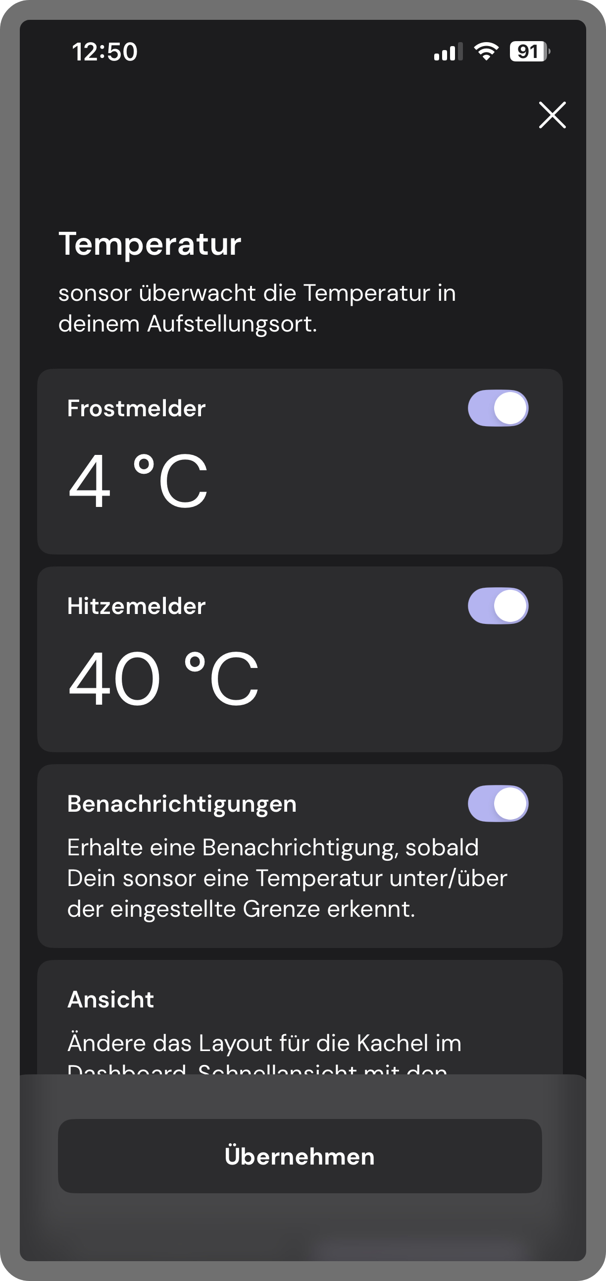 App Screenshot Alarm einstellen