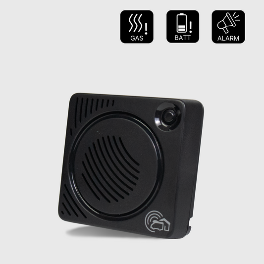 Gaswarner schwarz mit GAS, BATT und ALARM icons