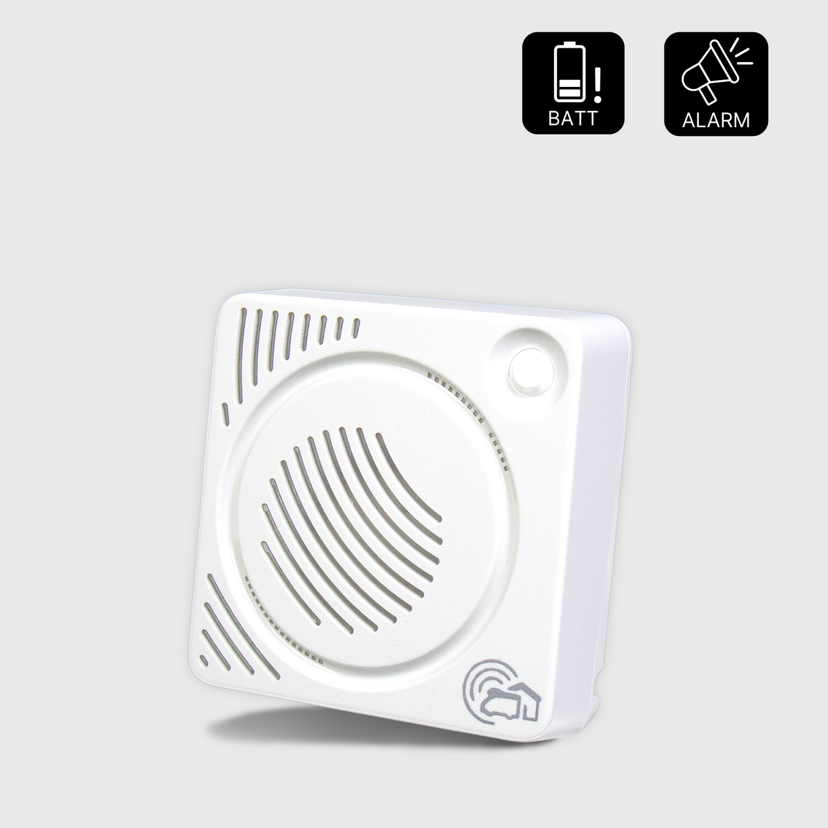 Sirene weiß mit BATT und ALARM Icons