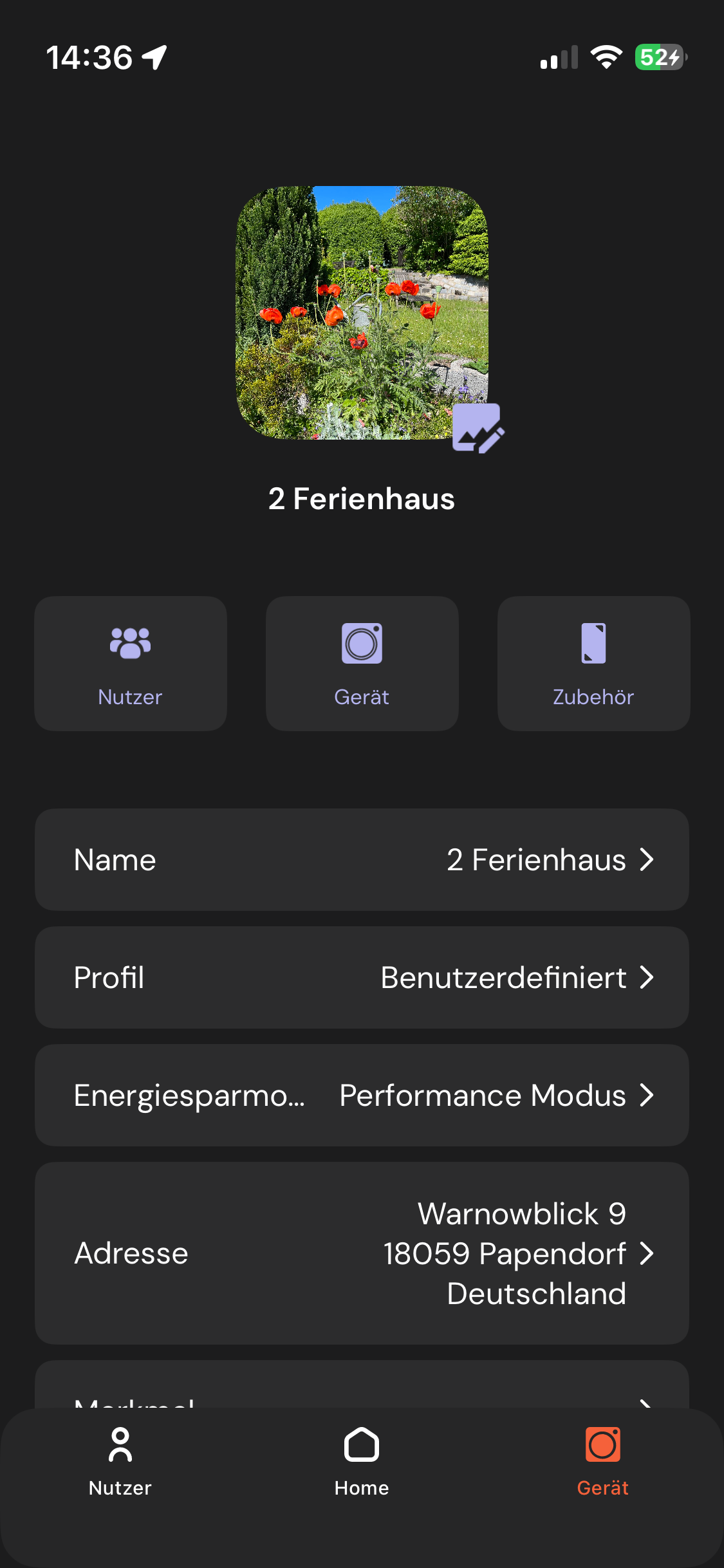 sonsor App Geräteprofil für Camper, Ferienhaus oder Gebäudeüberwachung
