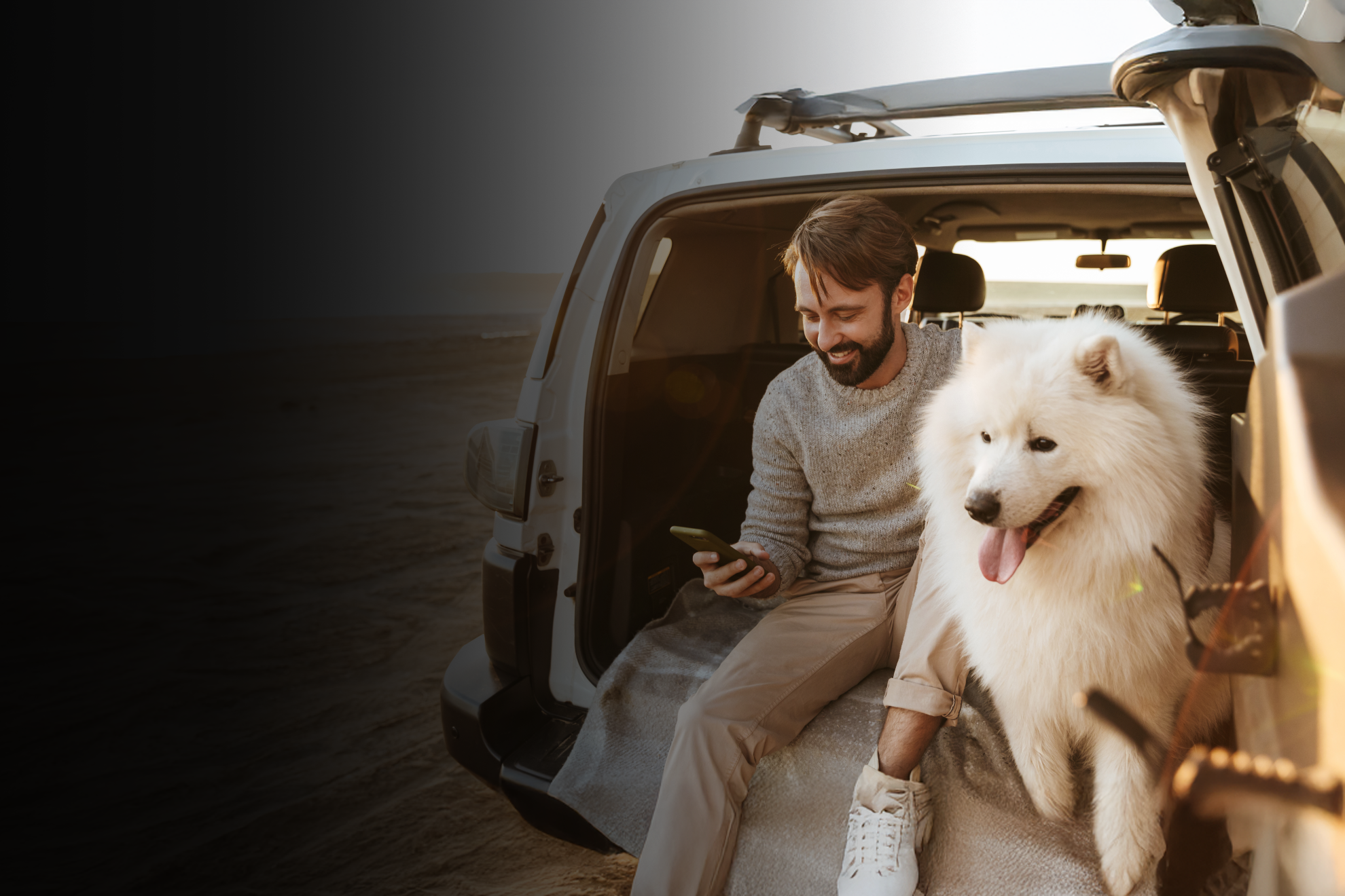 Van mit sonsor App und Hund