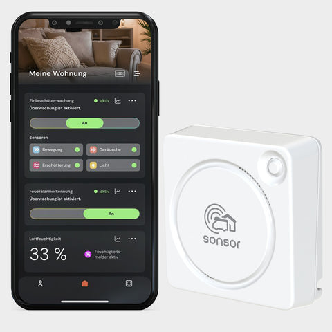 sonsor Gerät weiss mit Wohnungsstandort in der sonsor App